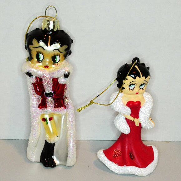 🎄 Vintage Betty Boop Ornament Duo Kurt Adler Holiday Glam Holiday Decor 🎄 - Picture 1 of 5